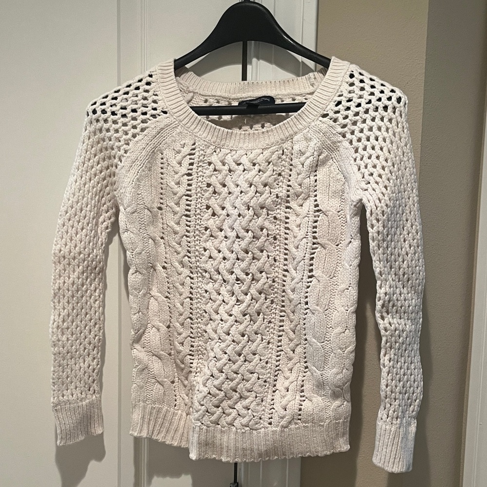 American Eagle Outfitters Women's Beige Cable Knit Sweater